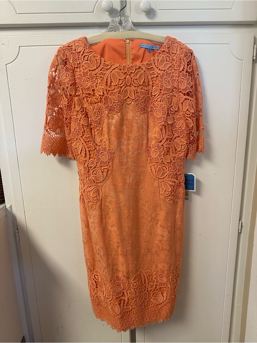 ANTONIO MELANI Coral Lace Midi Sheath Dress